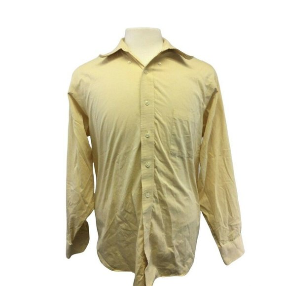 IZOD Mens Casual Button Shirt Yellow Size 17 34/35 XL L/S Cotton Easy Care - Picture 1 of 12